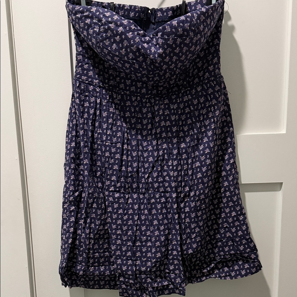 Rue21 Strapless Navy Blue Floral Dress feminist summer spring tiered girlie Sz 8